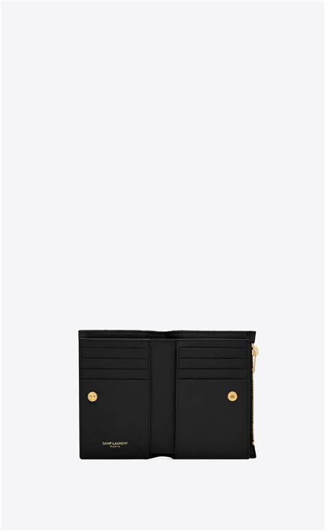 ysl zipped bi-fold wallet in grain